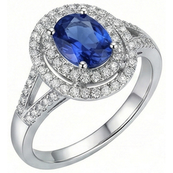 2.45 Ct Blue Oval Sapphire With Natural Earth Mined Diamond ( Not Lab Grown ) Wedding Ring White Gold 14K