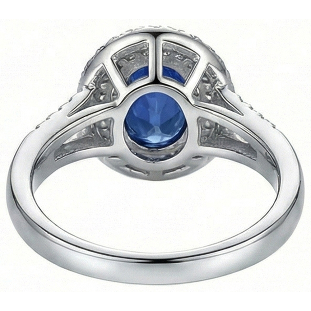 2.45 Ct Blue Oval Sapphire With Natural Earth Mined Diamond ( Not Lab Grown ) Wedding Ring White Gold 14K