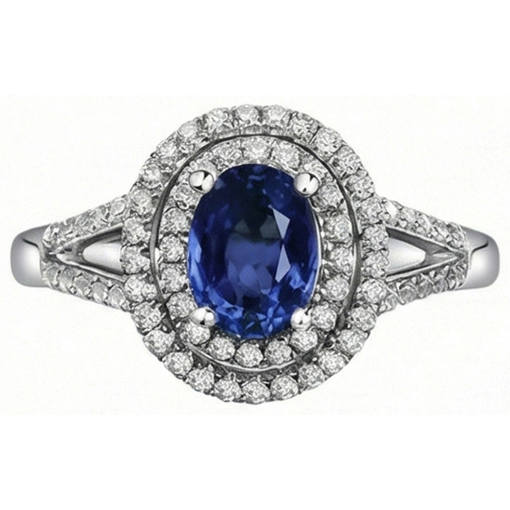 2.45 Ct Blue Oval Sapphire With Natural Earth Mined Diamond ( Not Lab Grown ) Wedding Ring White Gold 14K