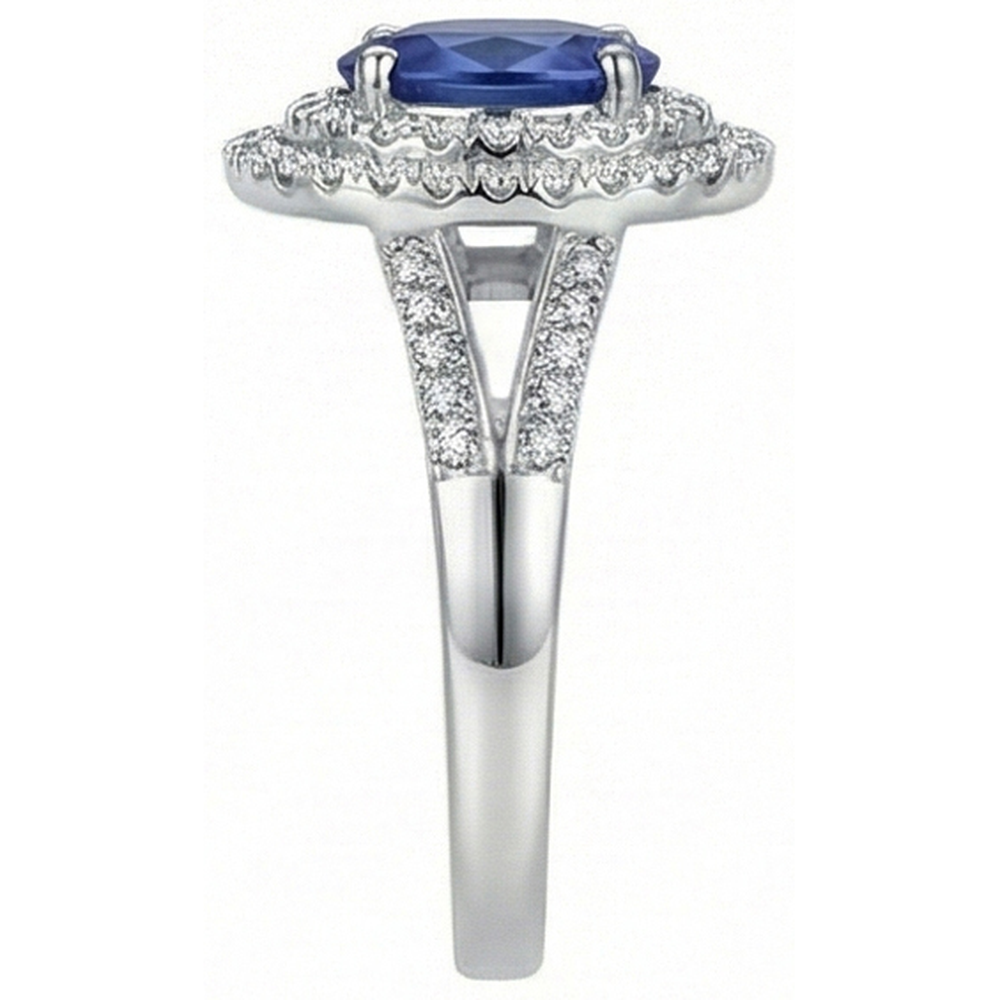 2.45 Ct Blue Oval Sapphire With Natural Earth Mined Diamond ( Not Lab Grown ) Wedding Ring White Gold 14K