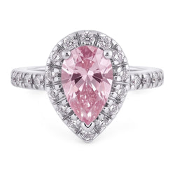 2.46 Ct Pink Pear Halo Gemstone Wedding Anniversary Ring Gold 14K