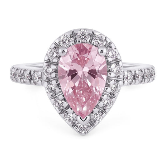2.46 Ct Pink Pear Halo Gemstone Wedding Anniversary Ring Gold 14K