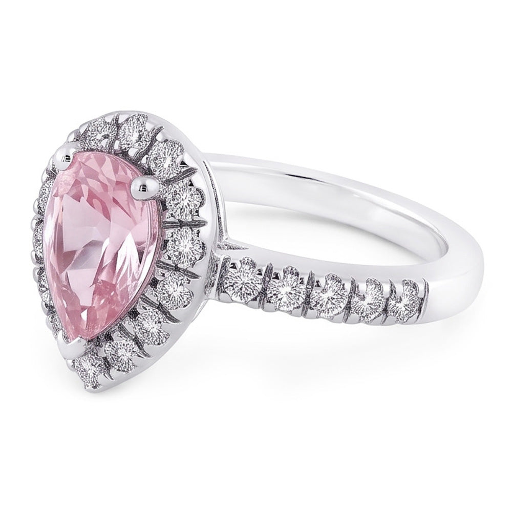2.46 Ct Pink Pear Halo Gemstone Wedding Anniversary Ring Gold 14K
