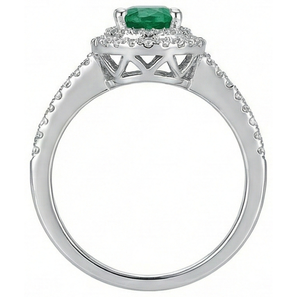 2.5 Ct Oval Cut Green Emerald And Natural Earth Mined Diamond ( Not Lab Grown ) Wedding Ring White Gold 14K