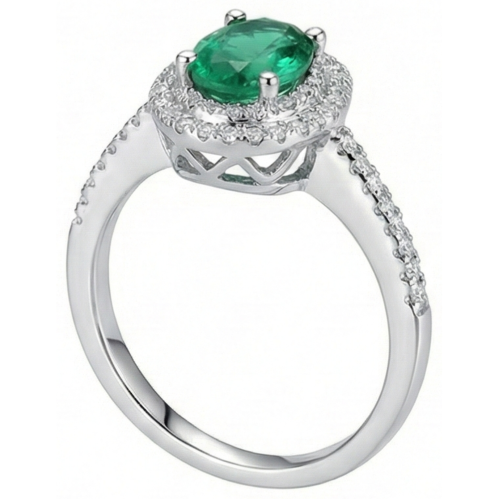 2.5 Ct Oval Cut Green Emerald And Natural Earth Mined Diamond ( Not Lab Grown ) Wedding Ring White Gold 14K