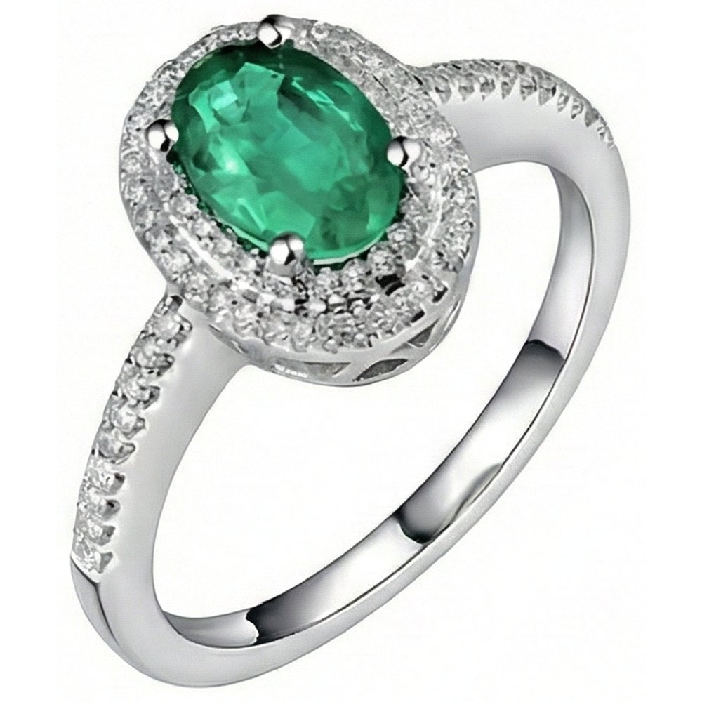 2.5 Ct Oval Cut Green Emerald And Natural Earth Mined Diamond ( Not Lab Grown ) Wedding Ring White Gold 14K