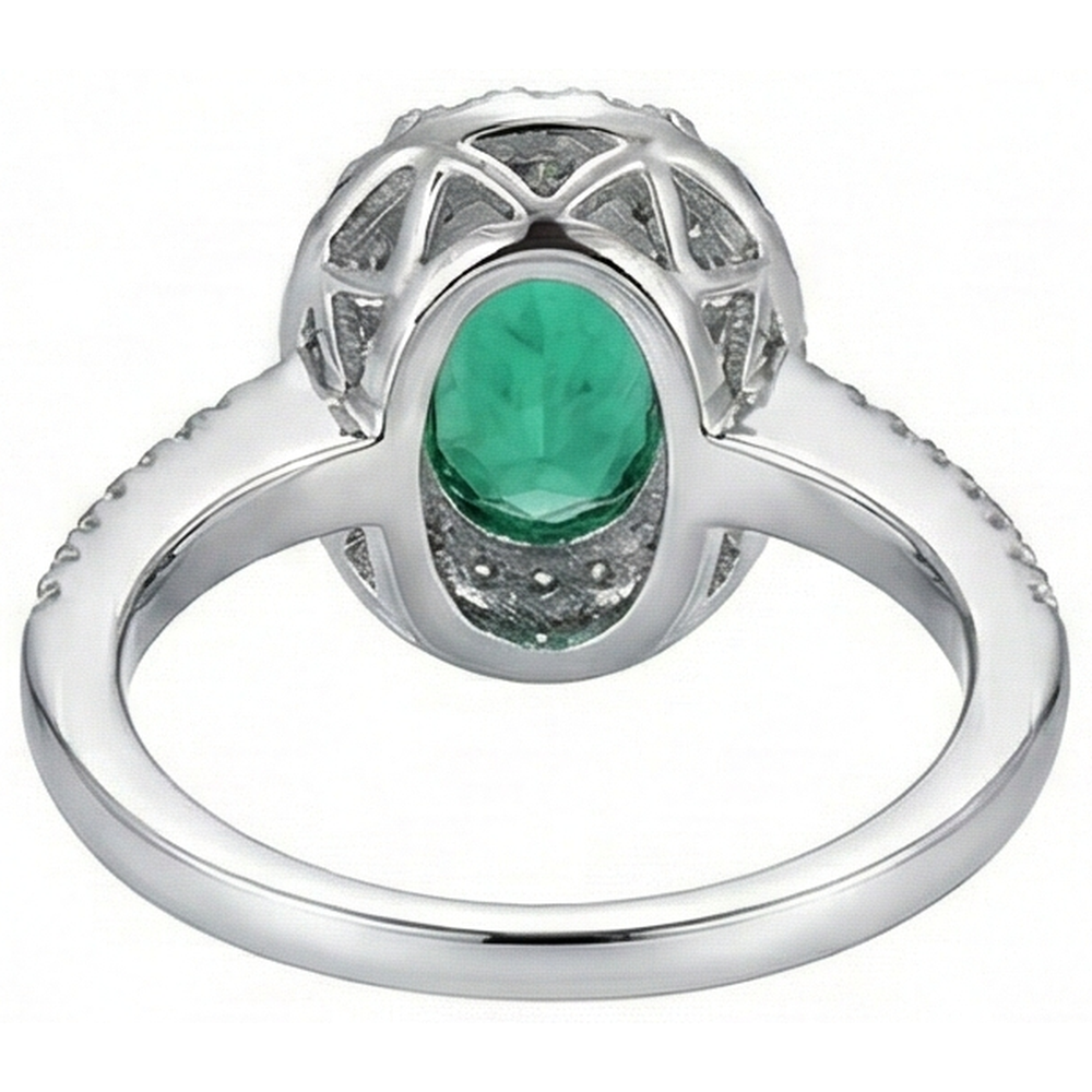 2.5 Ct Oval Cut Green Emerald And Natural Earth Mined Diamond ( Not Lab Grown ) Wedding Ring White Gold 14K
