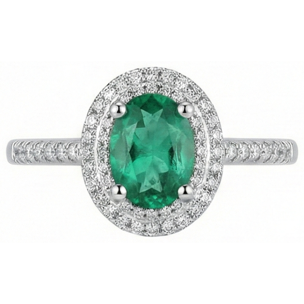 2.5 Ct Oval Cut Green Emerald And Natural Earth Mined Diamond ( Not Lab Grown ) Wedding Ring White Gold 14K