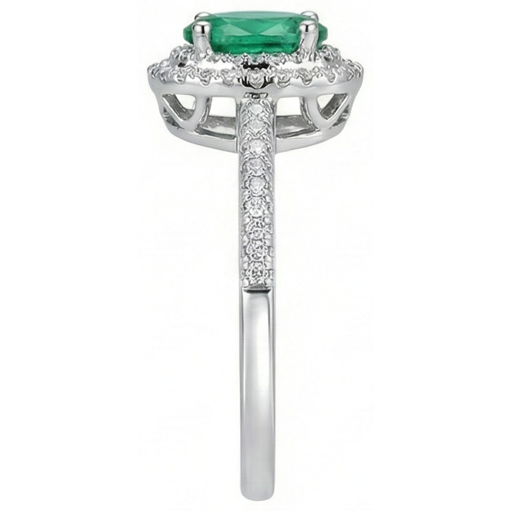 2.5 Ct Oval Cut Green Emerald And Natural Earth Mined Diamond ( Not Lab Grown ) Wedding Ring White Gold 14K
