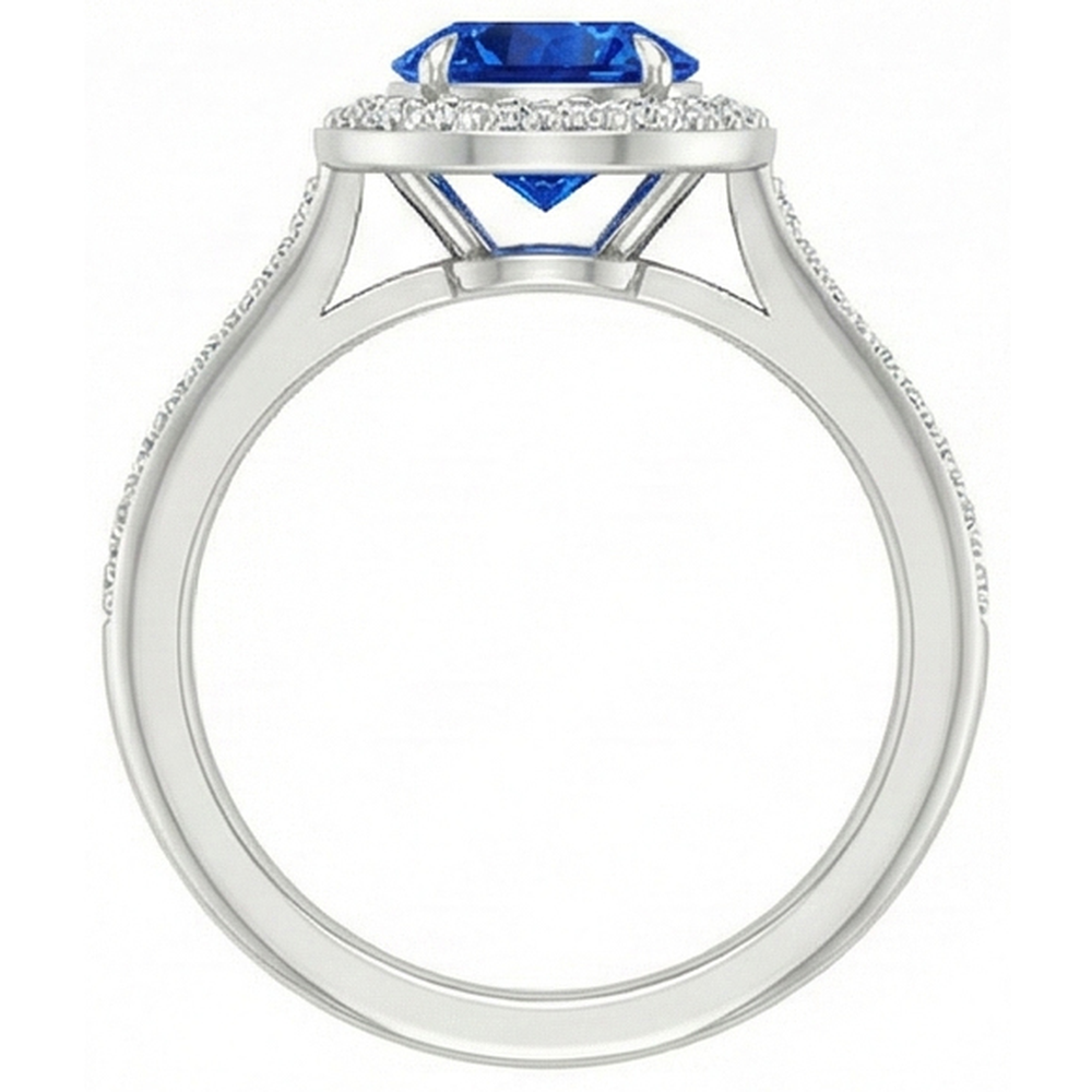 2.5 Ct Sri Lanka Blue Sapphire Round Natural Earth Mined Diamond ( Not Lab Grown )  Ring