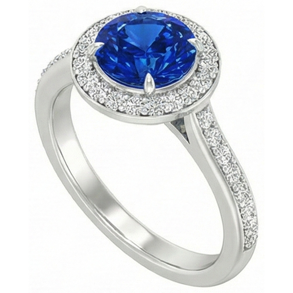 2.5 Ct Sri Lanka Blue Sapphire Round Natural Earth Mined Diamond ( Not Lab Grown )  Ring