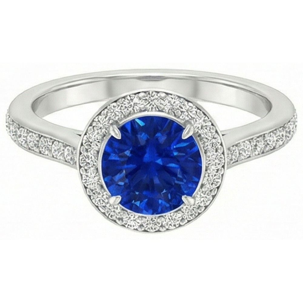 2.5 Ct Sri Lanka Blue Sapphire Round Natural Earth Mined Diamond ( Not Lab Grown )  Ring