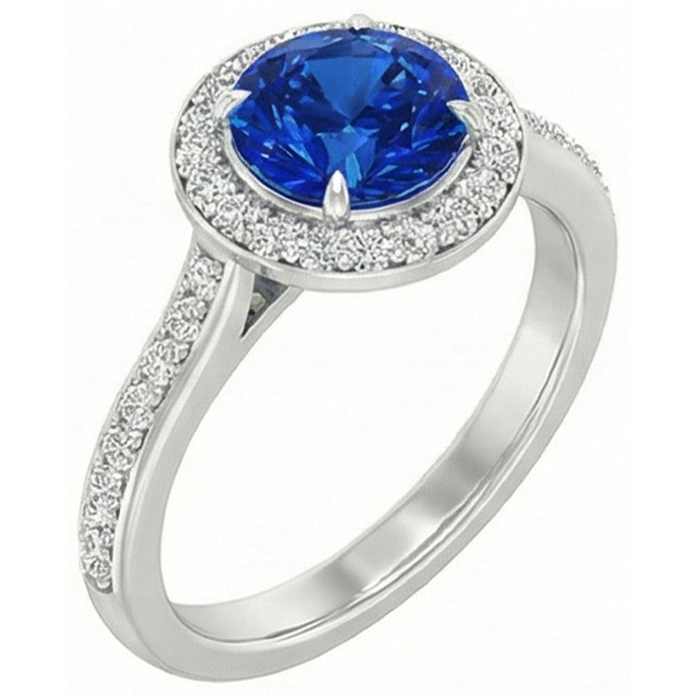 2.5 Ct Sri Lanka Blue Sapphire Round Natural Earth Mined Diamond ( Not Lab Grown )  Ring