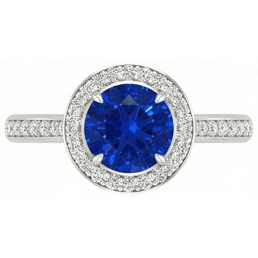 2.5 Ct Sri Lanka Blue Sapphire Round Natural Earth Mined Diamond ( Not Lab Grown )  Ring
