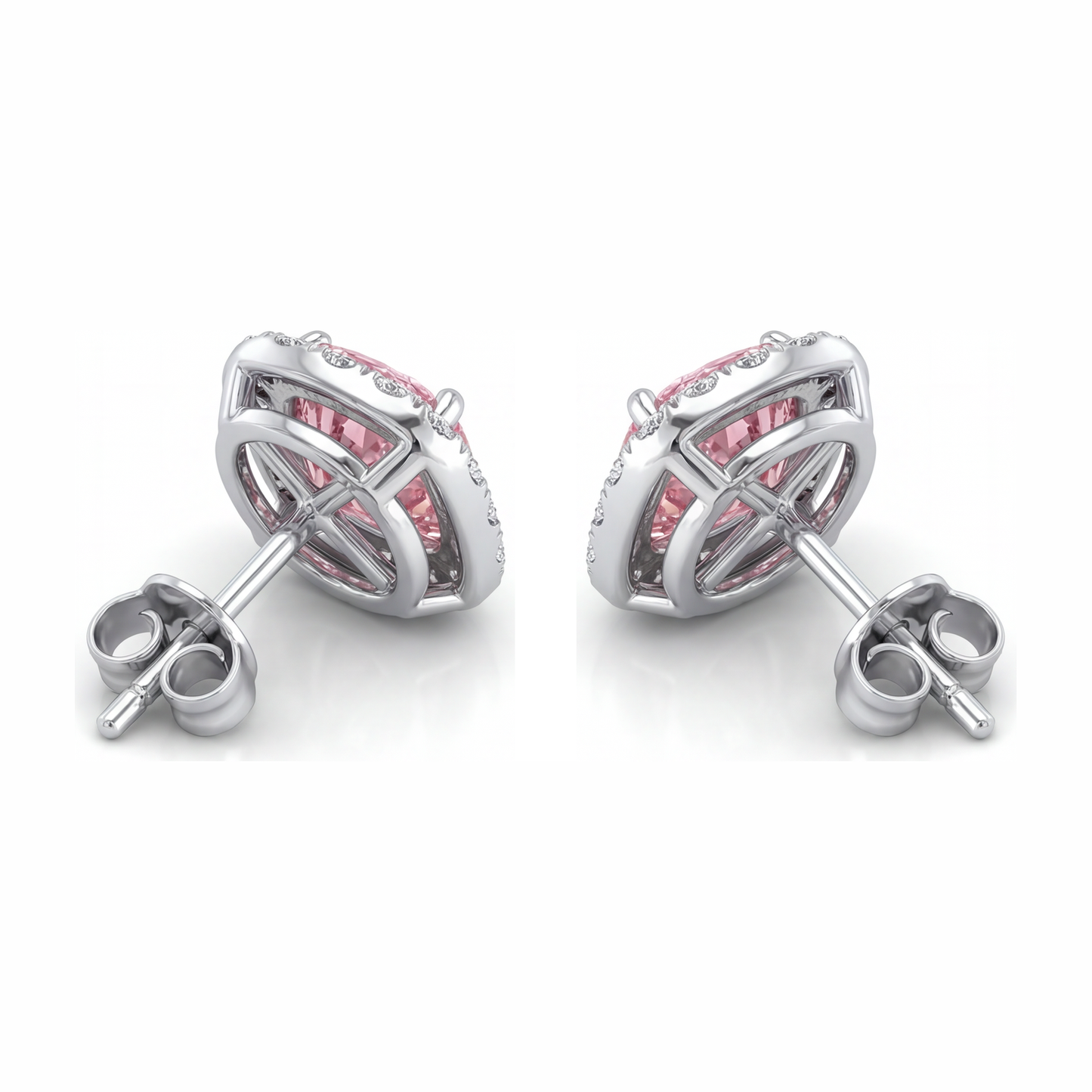 Pink Diamond Earrings 2.5 Carat Lab Grown Cushion Halo 14K White Gold