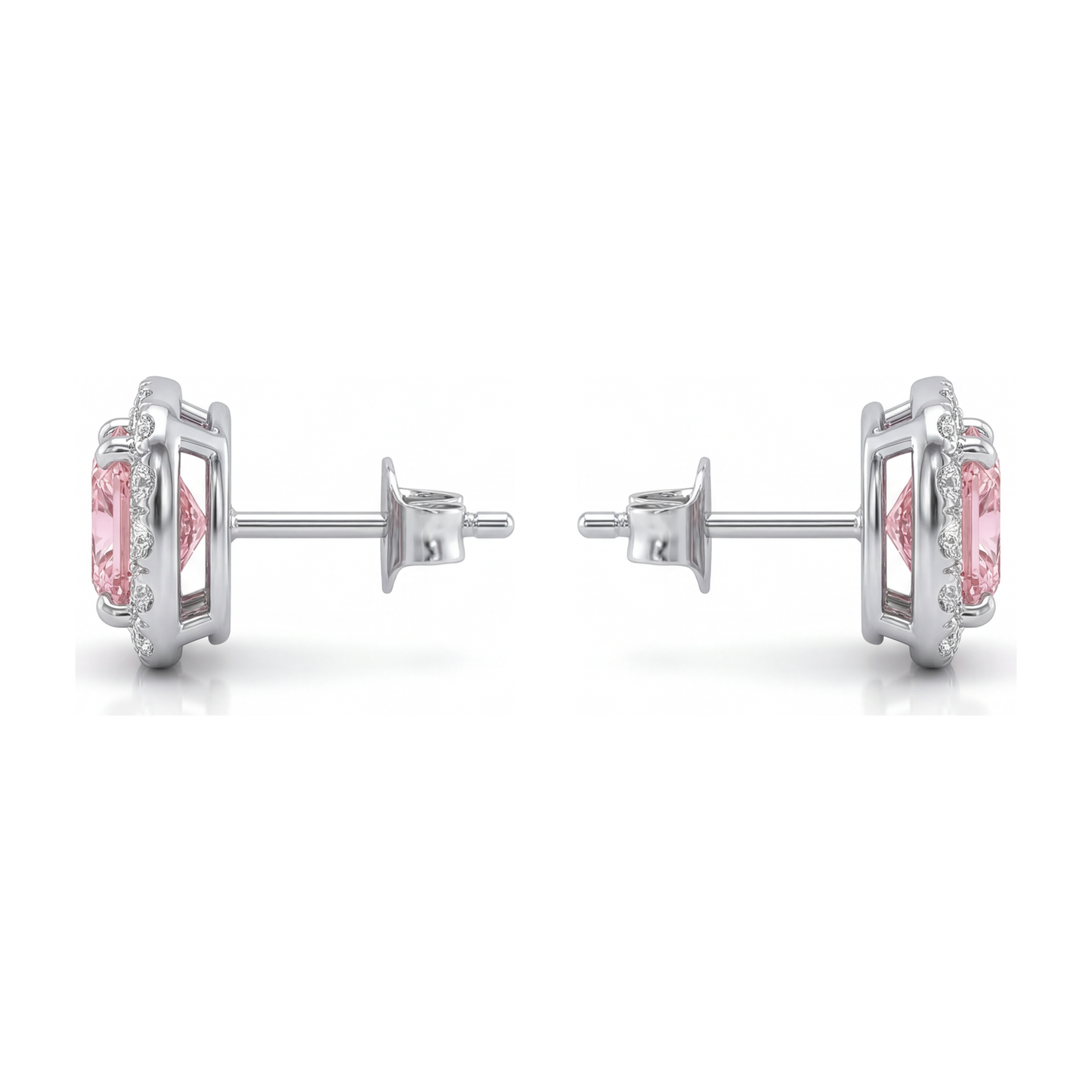 Pink Diamond Earrings 2.5 Carat Lab Grown Cushion Halo 14K White Gold