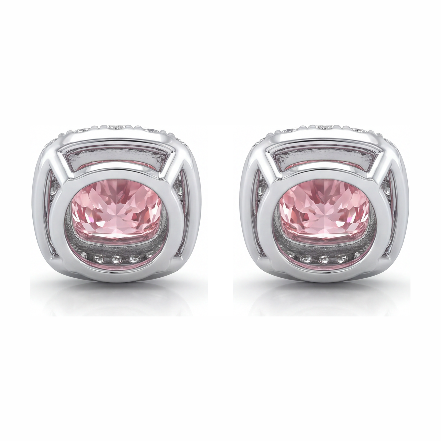 Pink Diamond Earrings 2.5 Carat Lab Grown Cushion Halo 14K White Gold