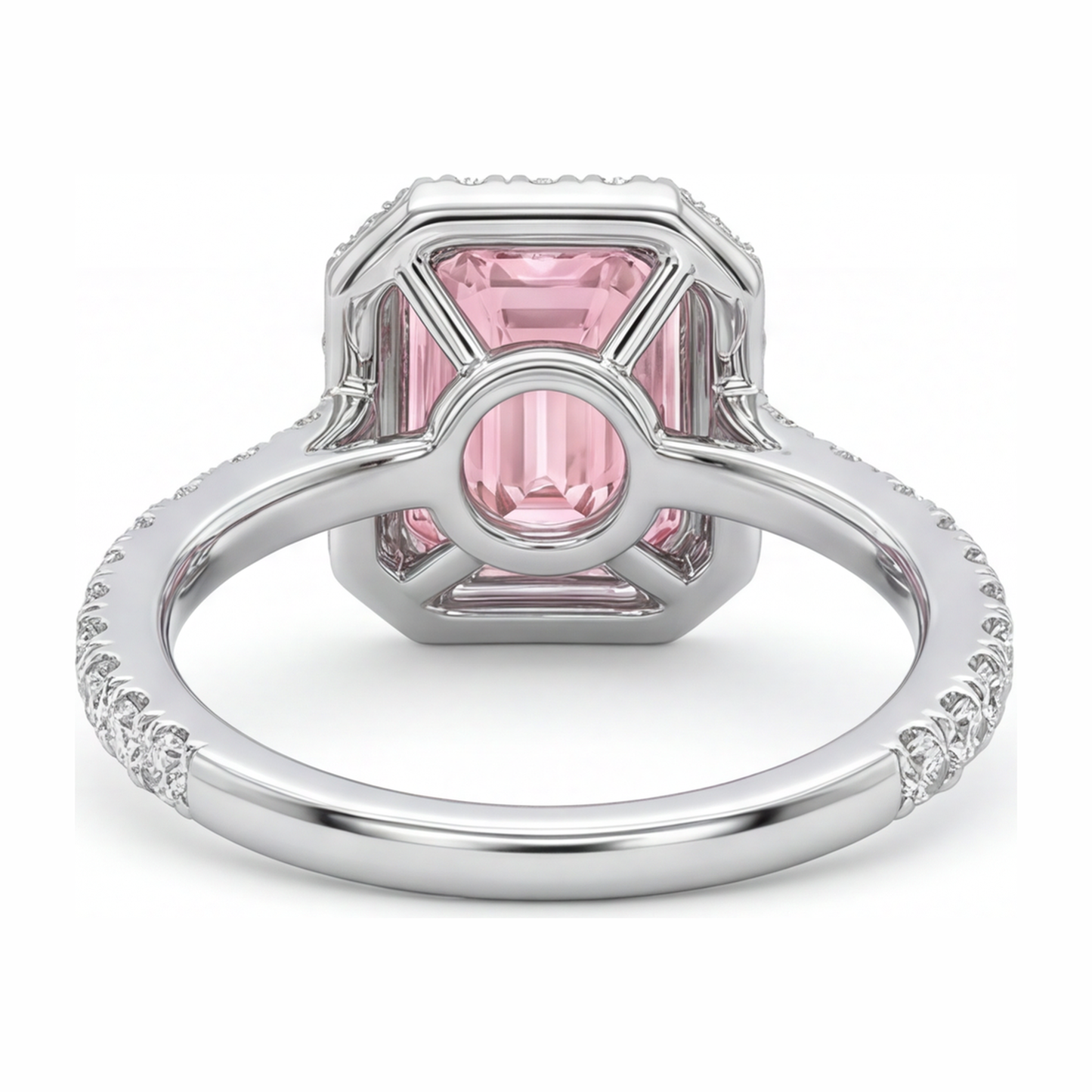 Pink Diamond Ring 2.5 Carat Lab Grown Emerald Halo 14K White Gold