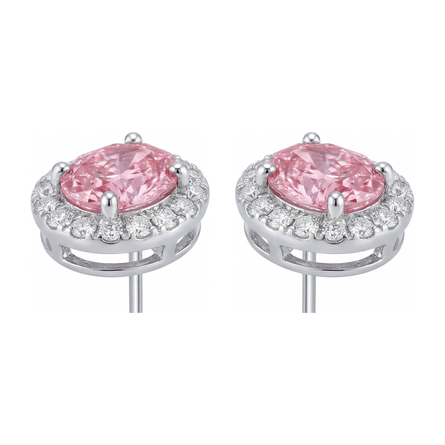 Pink Diamond Drop Earrings 2.5 Carat Lab Grown Oval Halo 14K White Gold
