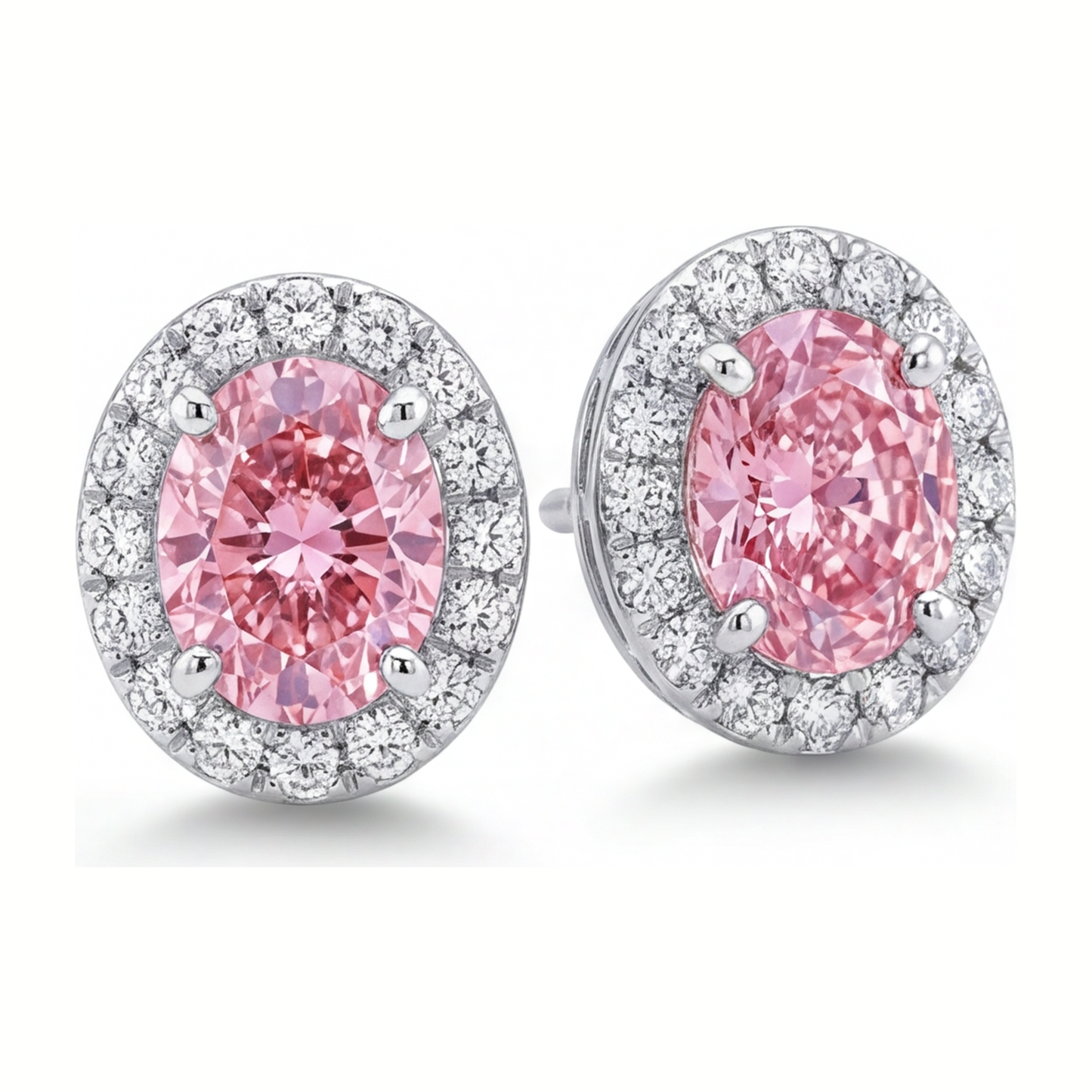Pink Diamond Drop Earrings 2.5 Carat Lab Grown Oval Halo 14K White Gold