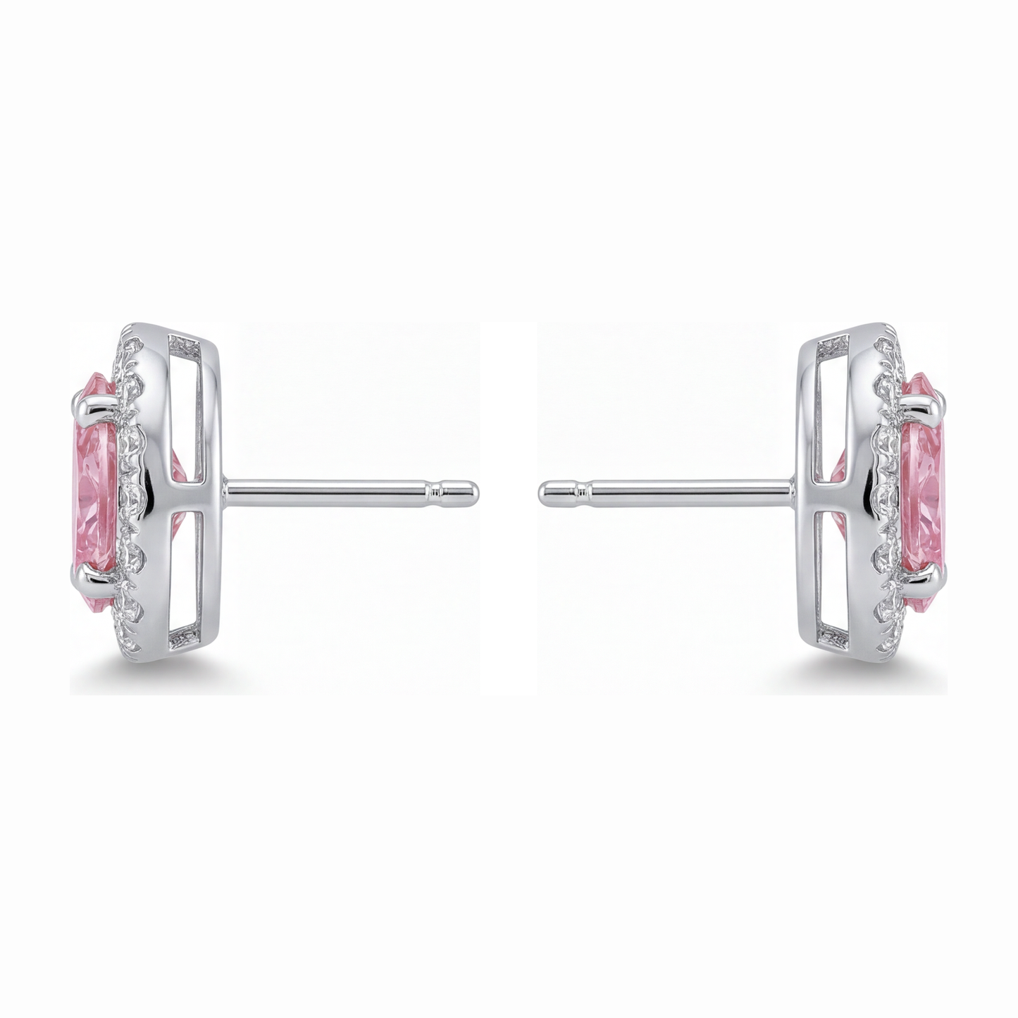 Pink Diamond Drop Earrings 2.5 Carat Lab Grown Oval Halo 14K White Gold