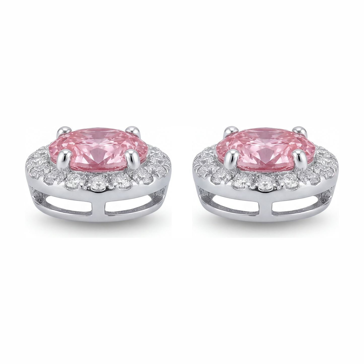 Pink Diamond Drop Earrings 2.5 Carat Lab Grown Oval Halo 14K White Gold