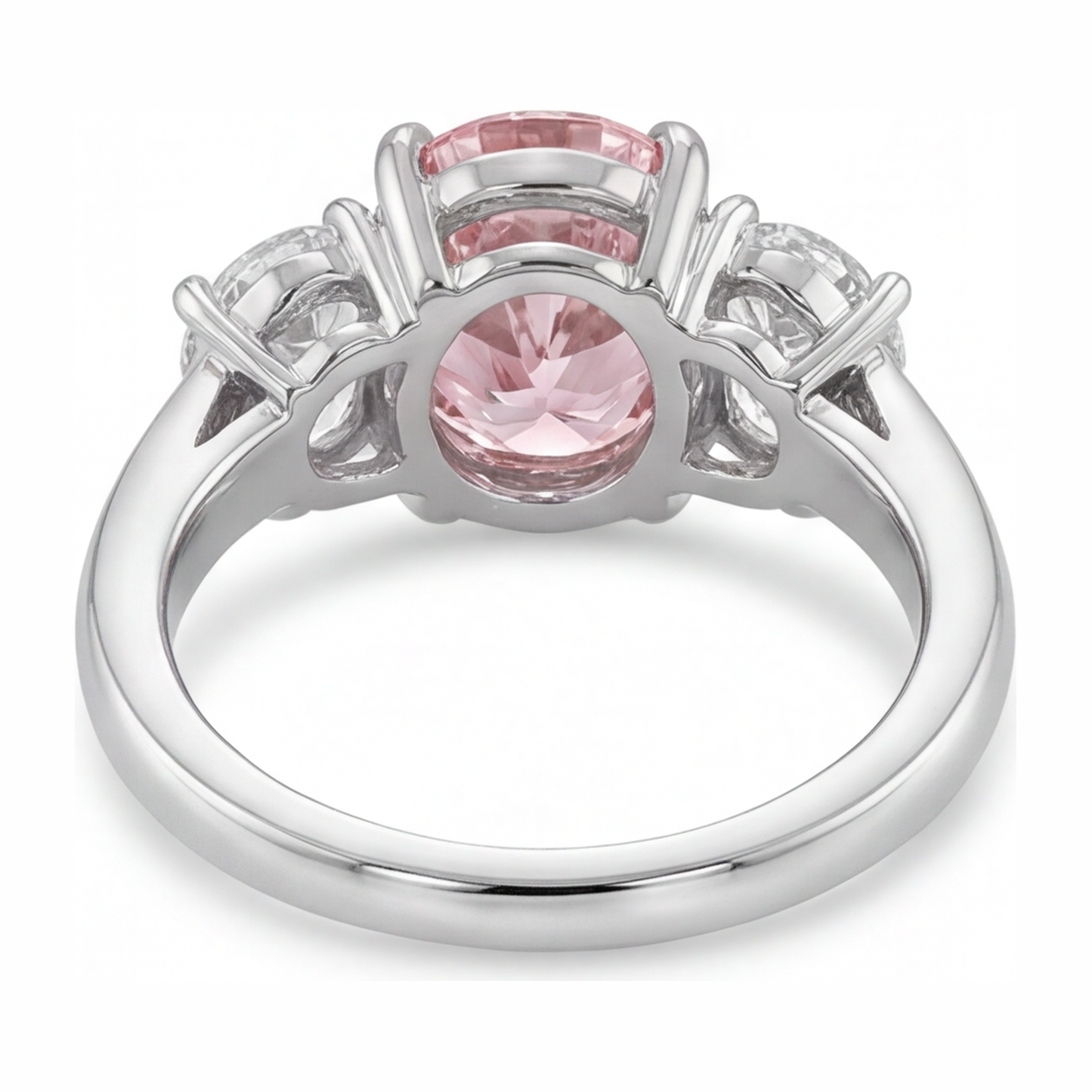 Pink Engagement Ring 2.5 Carat Lab Grown Oval Diamond Three Stone 14K White Gold