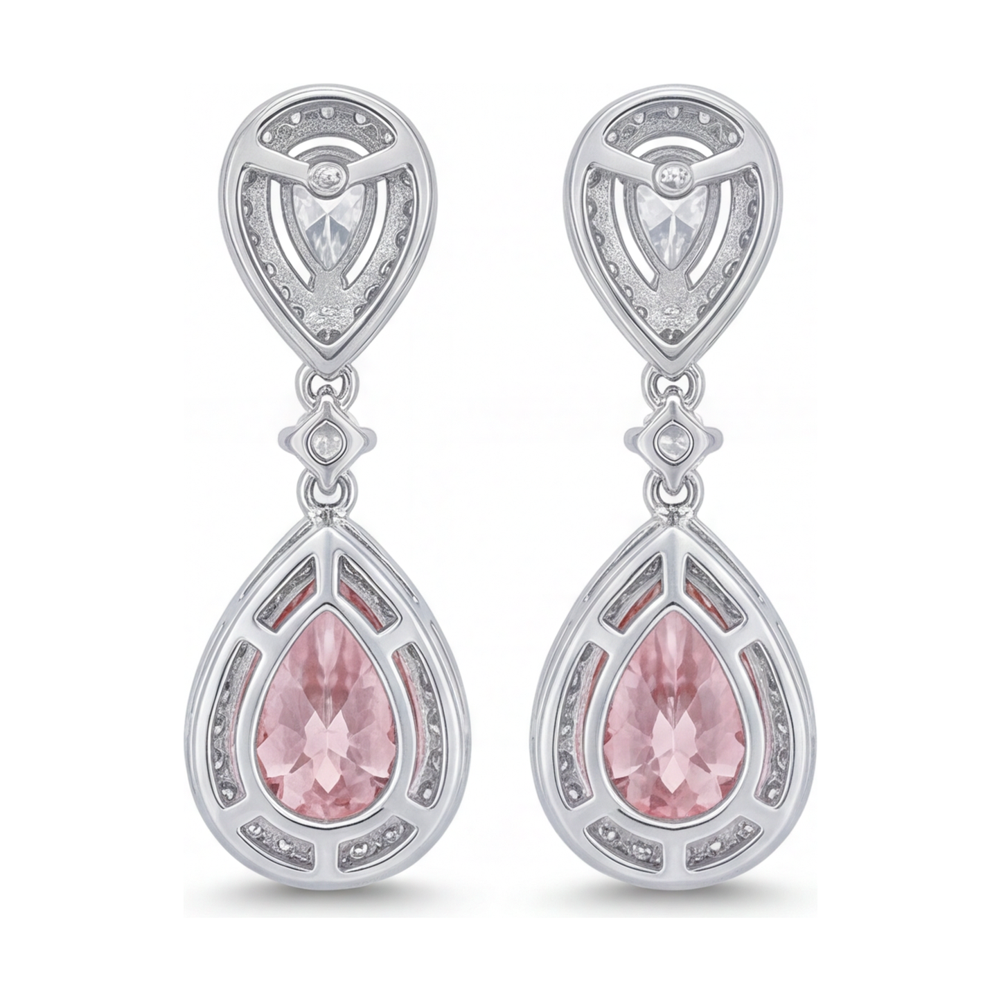 Pink Diamond Earrings 2.5 Carat Lab Grown Pear Halo 14K White Gold