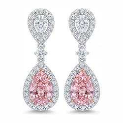 Pink Diamond Earrings 2.5 Carat Lab Grown Pear Halo 14K White Gold