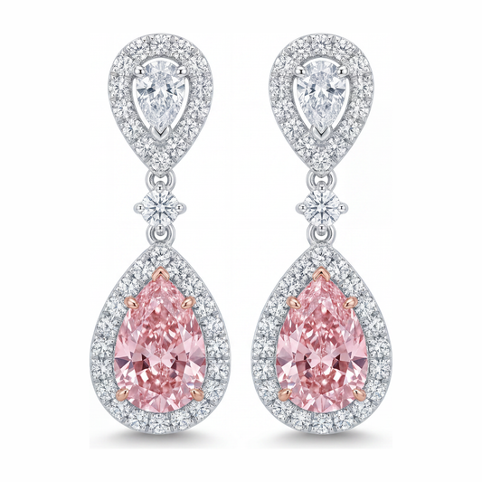 Pink Diamond Earrings 2.5 Carat Lab Grown Pear Halo 14K White Gold