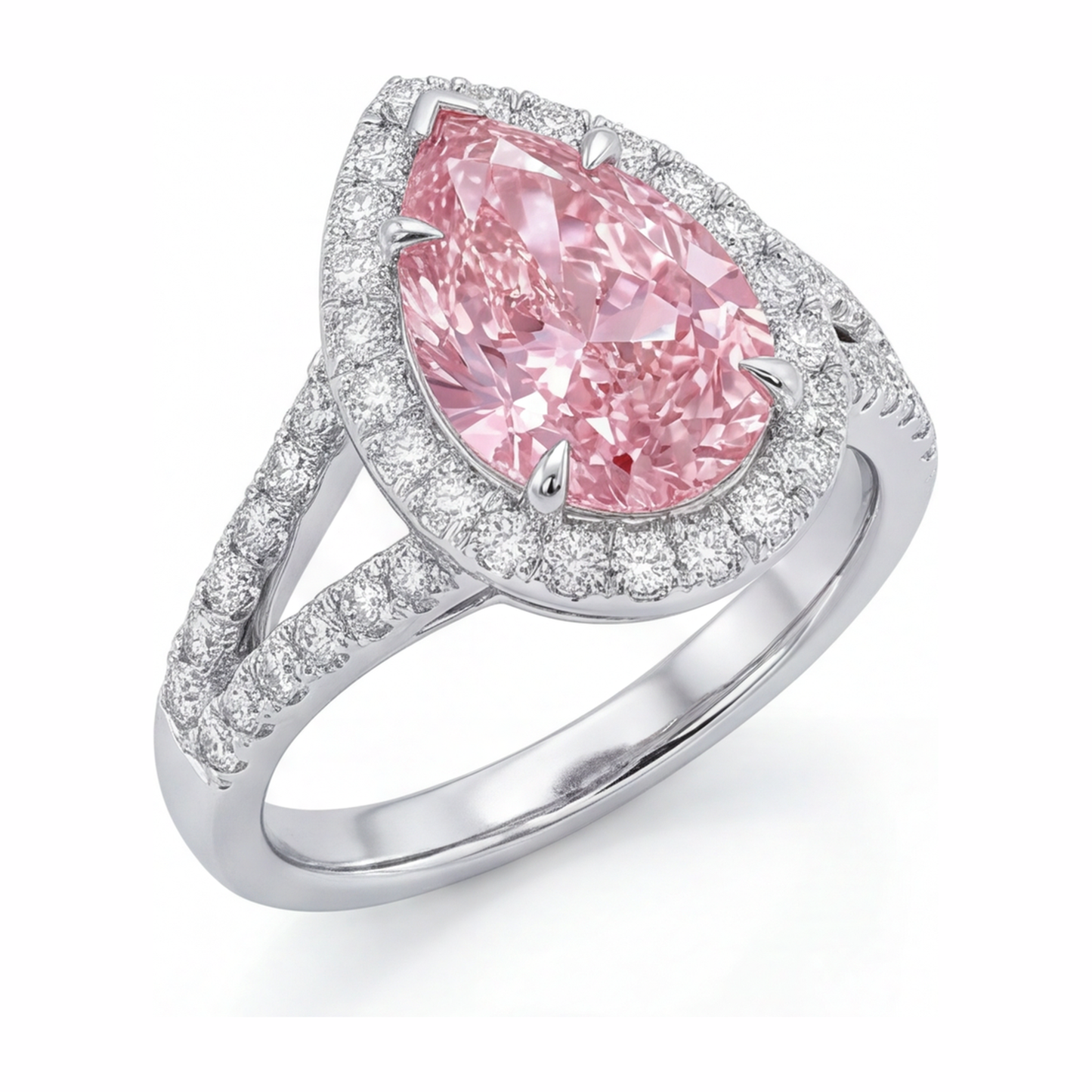 Pink Diamond Engagement Ring 2.5 Carat Lab Grown Pear Halo 14K White Gold