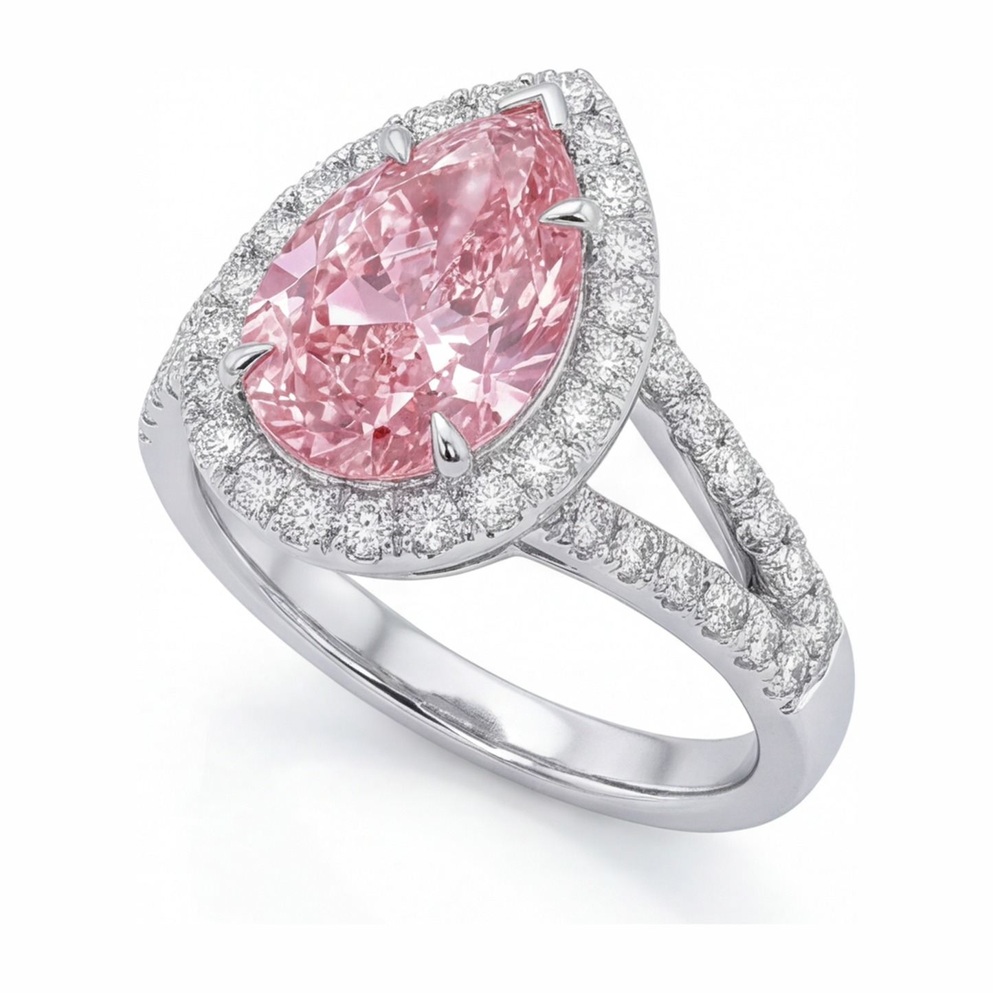 Pink Diamond Engagement Ring 2.5 Carat Lab Grown Pear Halo 14K White Gold