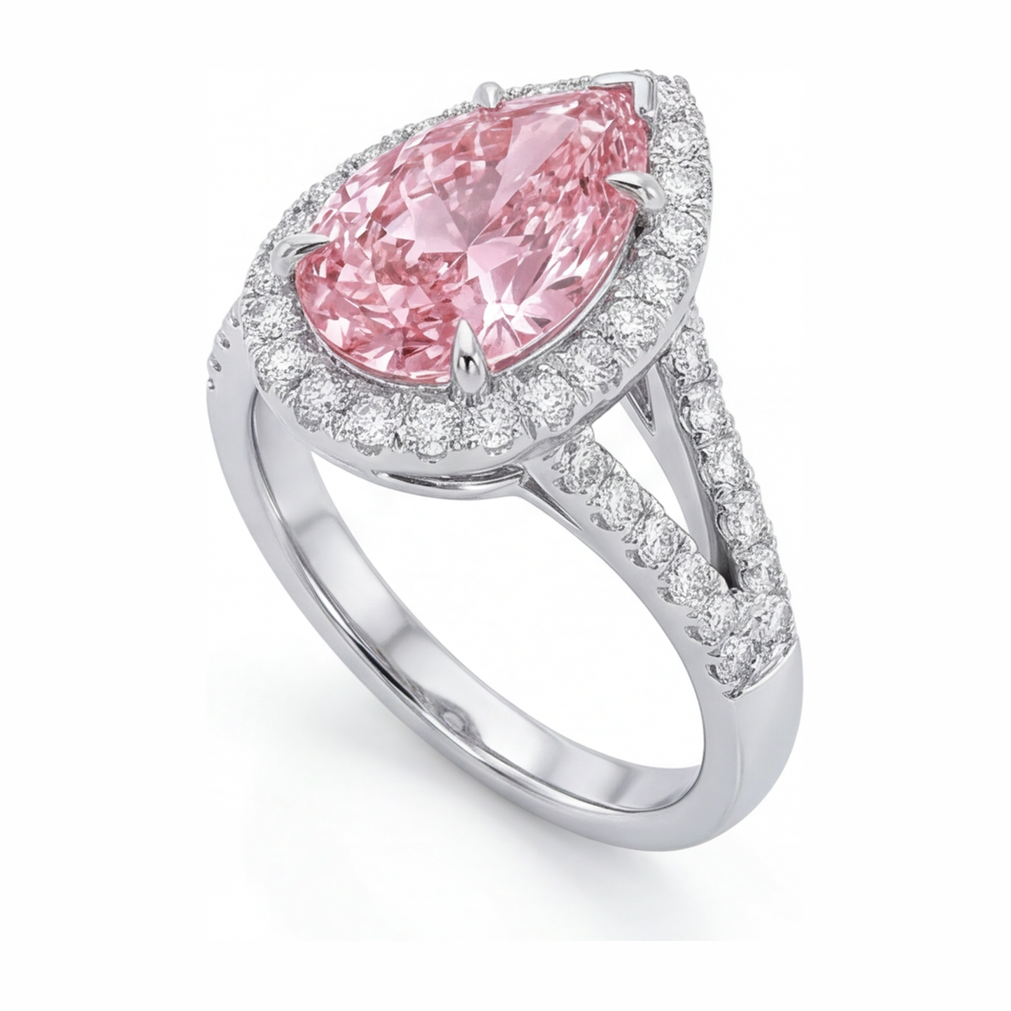 Pink Diamond Engagement Ring 2.5 Carat Lab Grown Pear Halo 14K White Gold