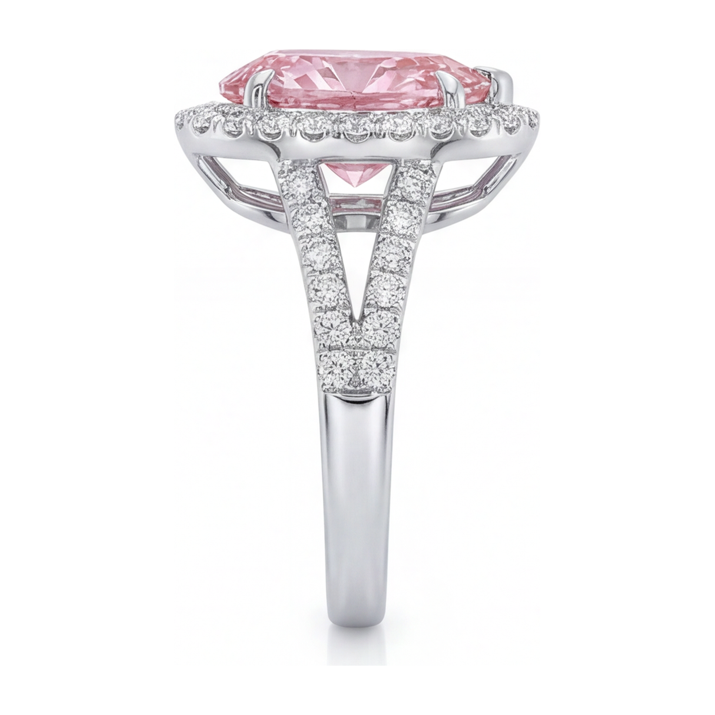 Pink Diamond Engagement Ring 2.5 Carat Lab Grown Pear Halo 14K White Gold