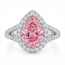 Pink Diamond Engagement Ring 2.5 Carat Lab Grown Pear Halo 14K White Gold