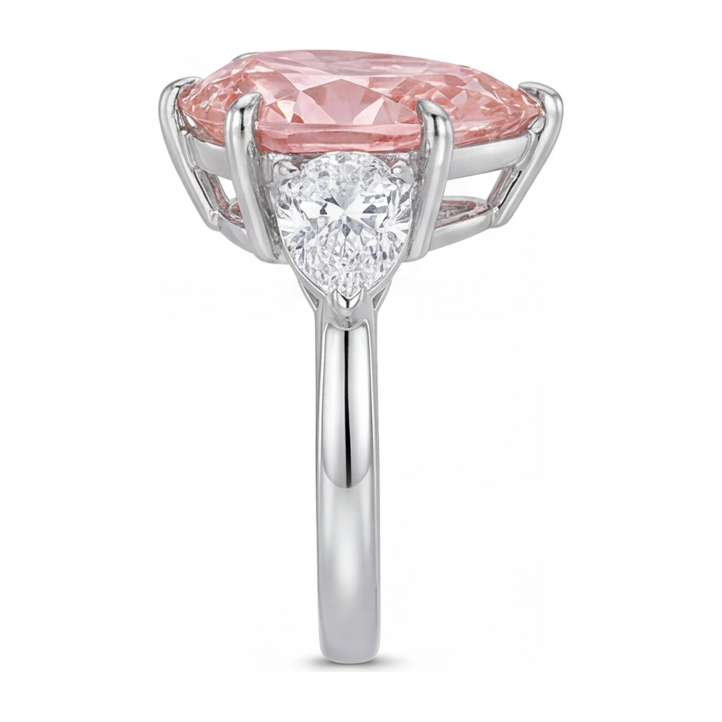 Pink Diamond Gold Ring 2.5 Carat Lab Grown Pear Three Stone 14K White