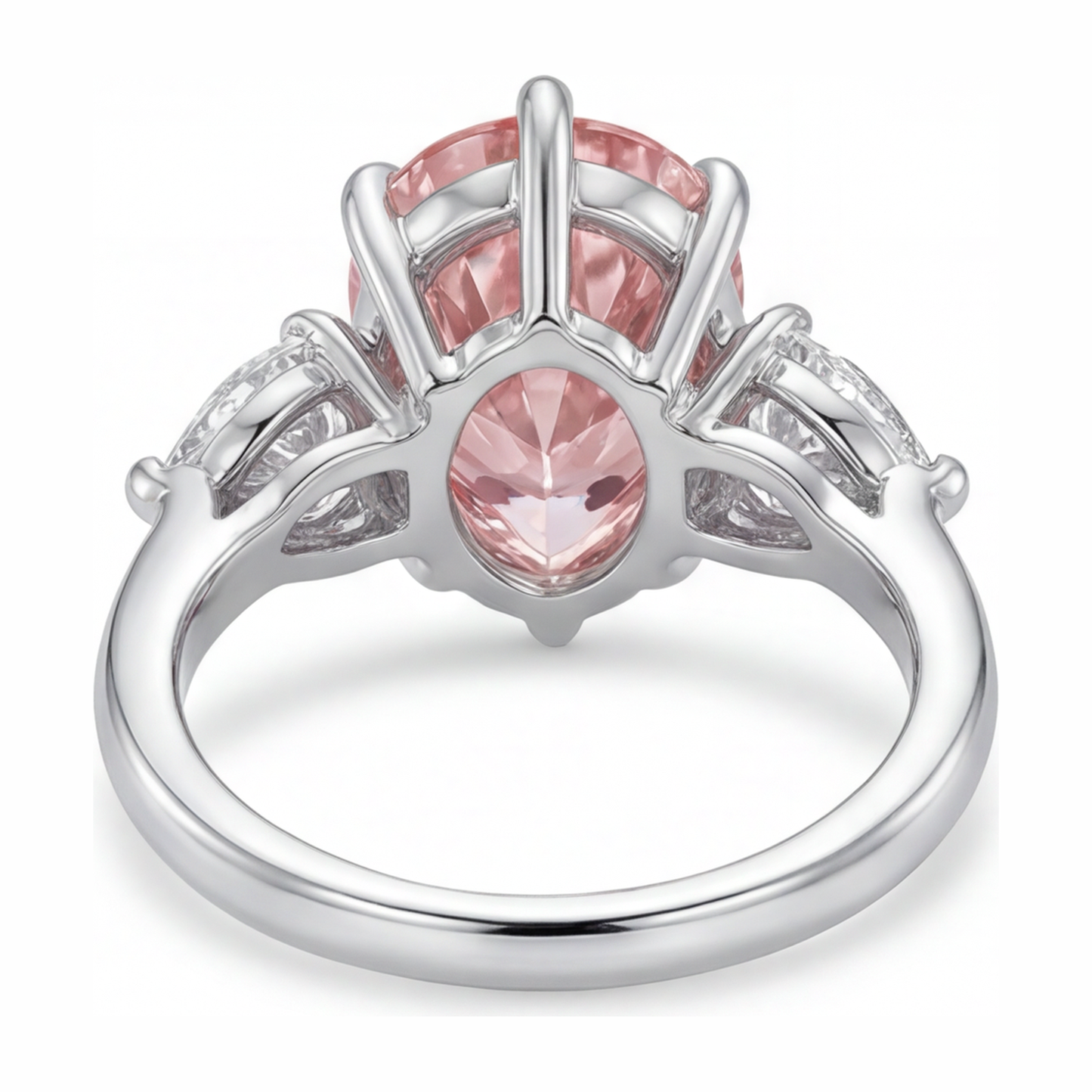 Pink Diamond Gold Ring 2.5 Carat Lab Grown Pear Three Stone 14K White