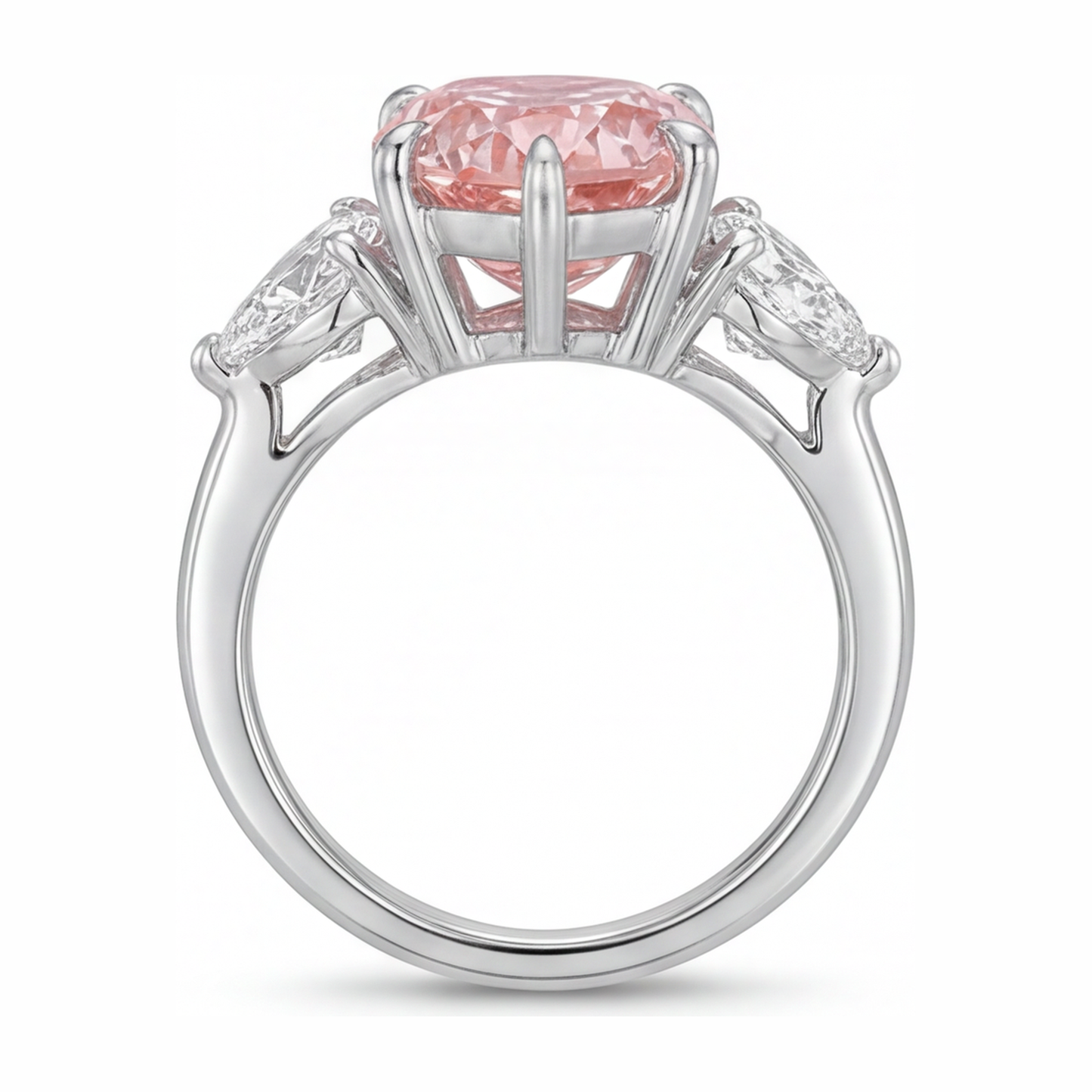 Pink Diamond Gold Ring 2.5 Carat Lab Grown Pear Three Stone 14K White