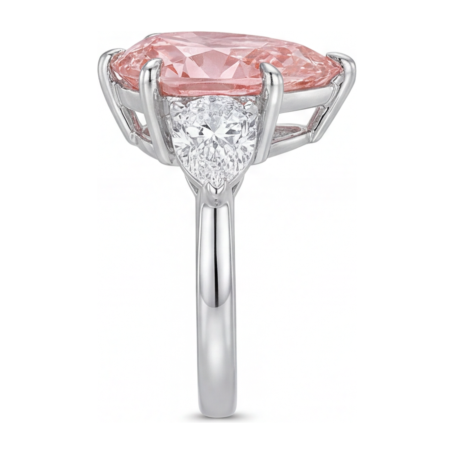 Pink Diamond Gold Ring 2.5 Carat Lab Grown Pear Three Stone 14K White