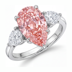 Pink Diamond Gold Ring 2.5 Carat Lab Grown Pear Three Stone 14K White