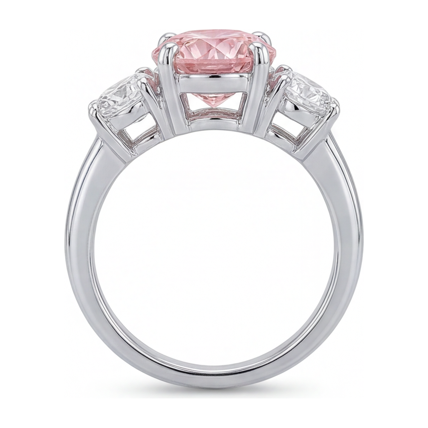 Pink Diamond Engagement Ring 2.5 Carat Lab Grown Round Three Stone 14K White Gold