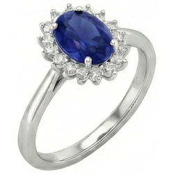 2.50 Carats Blue Oval Cut Sapphire And Natural Earth Mined Diamond ( Not Lab Grown ) Ring White Gold 14K