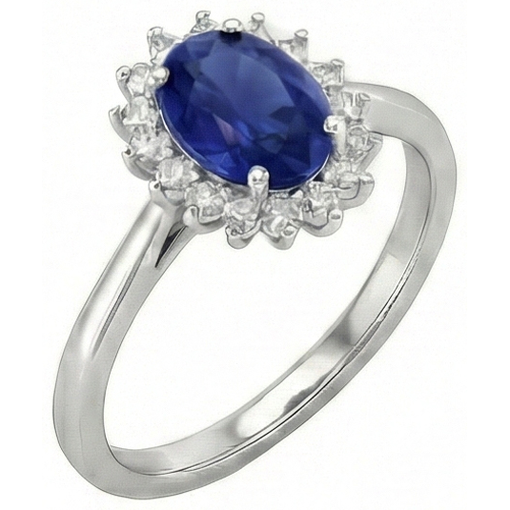 2.50 Carats Blue Oval Cut Sapphire And Natural Earth Mined Diamond ( Not Lab Grown ) Ring White Gold 14K