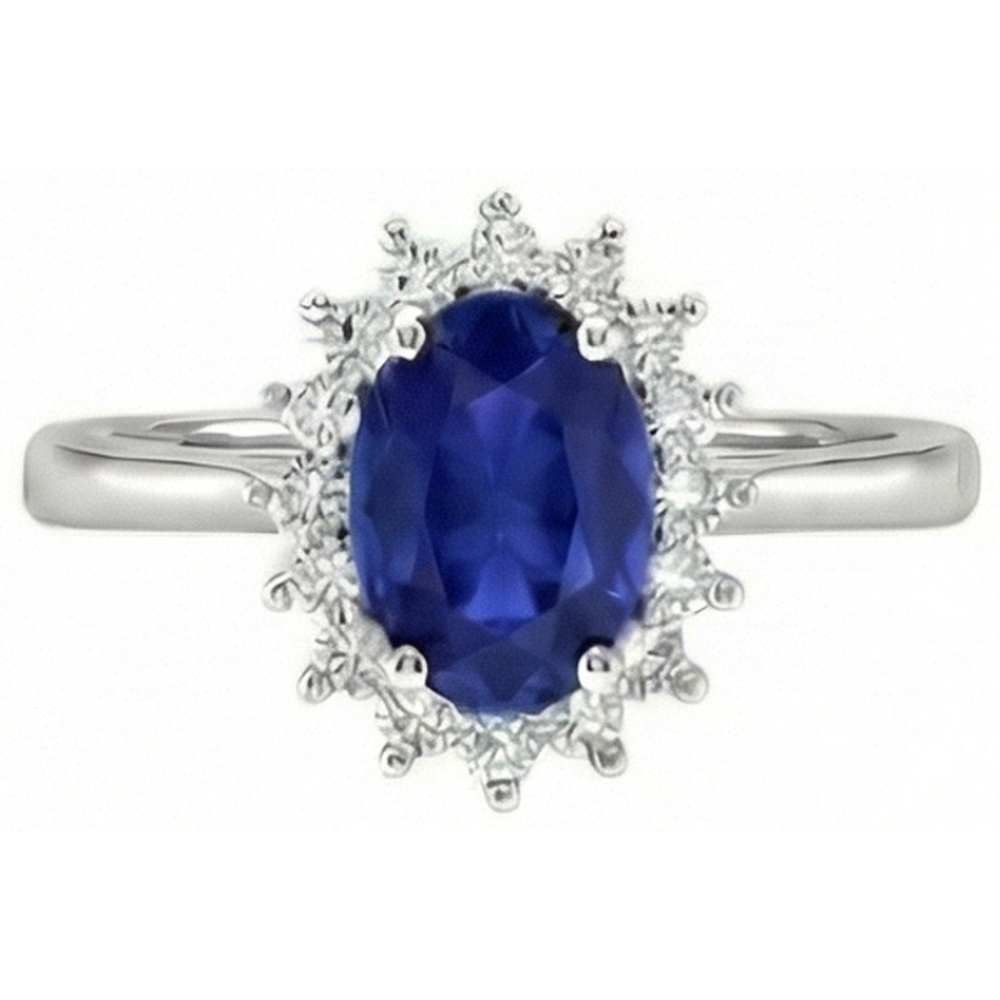 2.50 Carats Blue Oval Cut Sapphire And Natural Earth Mined Diamond ( Not Lab Grown ) Ring White Gold 14K
