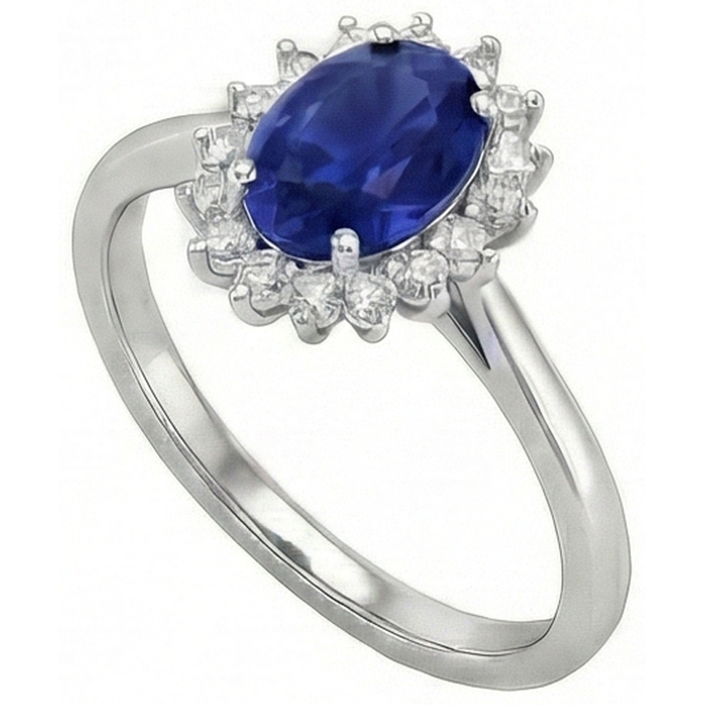 2.50 Carats Blue Oval Cut Sapphire And Natural Earth Mined Diamond ( Not Lab Grown ) Ring White Gold 14K