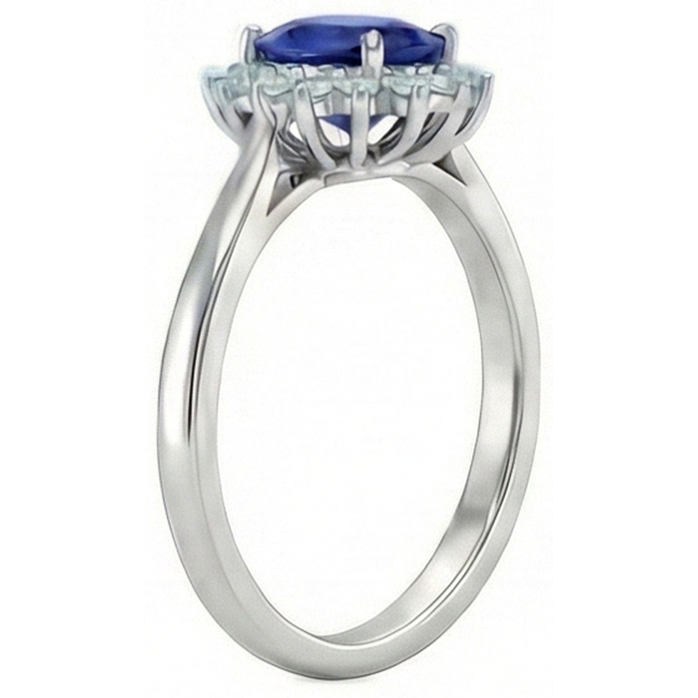 2.50 Carats Blue Oval Cut Sapphire And Natural Earth Mined Diamond ( Not Lab Grown ) Ring White Gold 14K