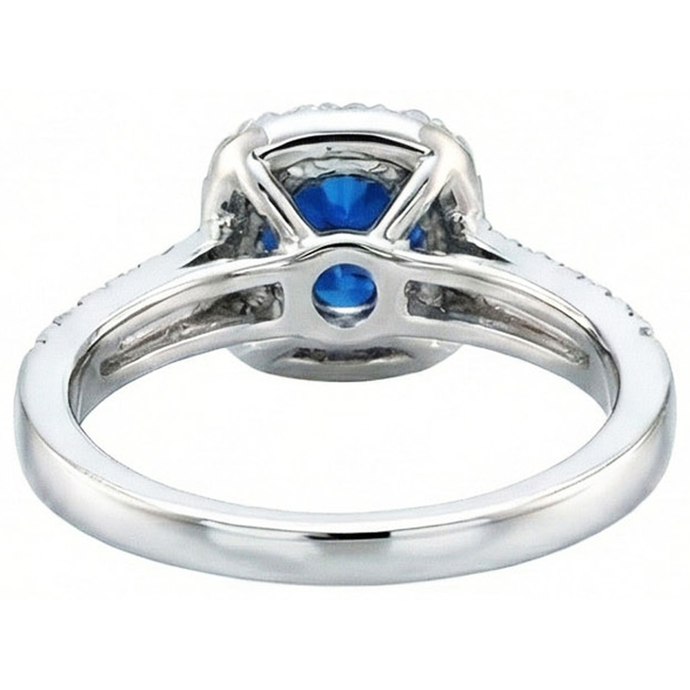 2.50 Carats Blue Sapphire And White Round Natural Earth Mined Diamond ( Not Lab Grown )  Ring White Gold