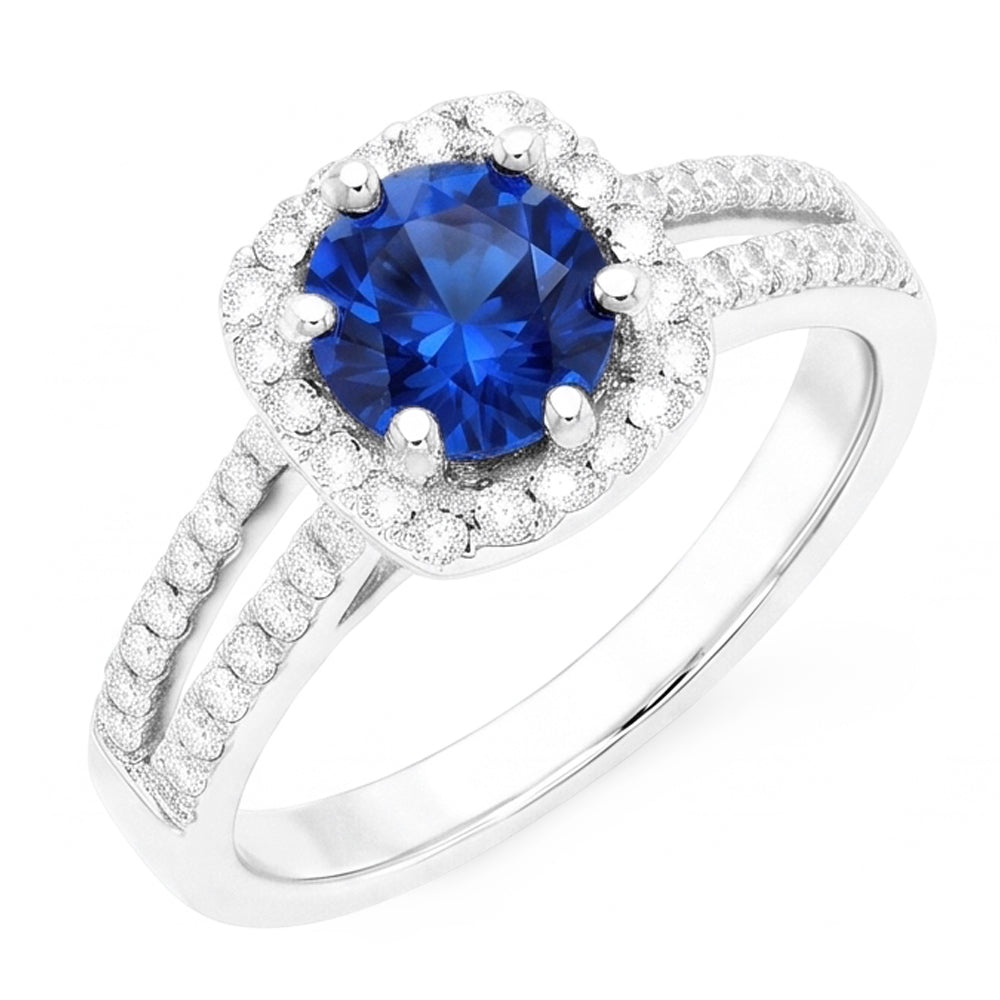 2.50 Carats Blue Sapphire And White Round Natural Earth Mined Diamond ( Not Lab Grown )  Ring White Gold