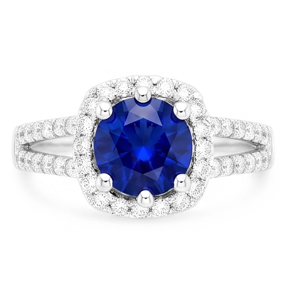 2.50 Carats Blue Sapphire And White Round Natural Earth Mined Diamond ( Not Lab Grown )  Ring White Gold