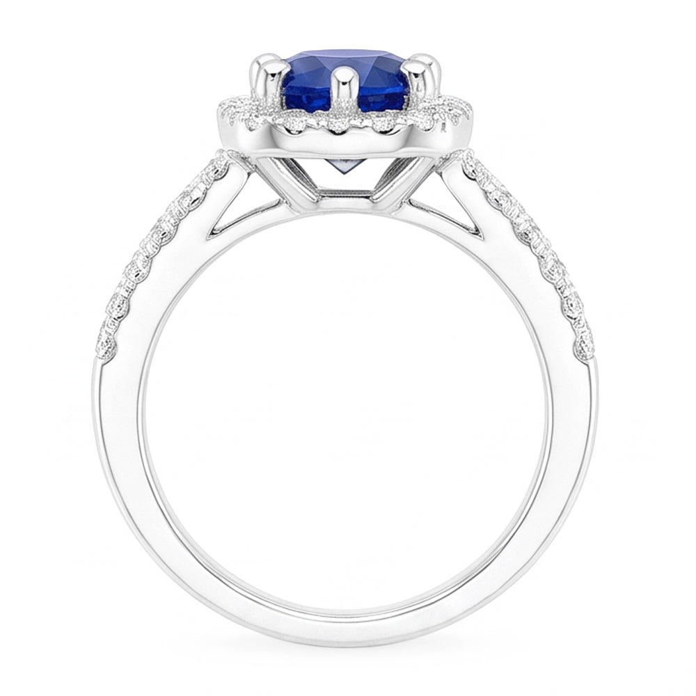 2.50 Carats Blue Sapphire And White Round Natural Earth Mined Diamond ( Not Lab Grown )  Ring White Gold